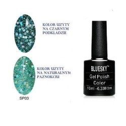 Bluesky SP 03 10ml blizgučių pusiau permatomas žalias mėlynas sidabrinis